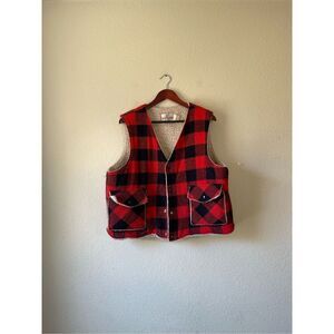 vintage 60s Shane Weatherguard sherpa wool buffalo plaid vest‎ xl